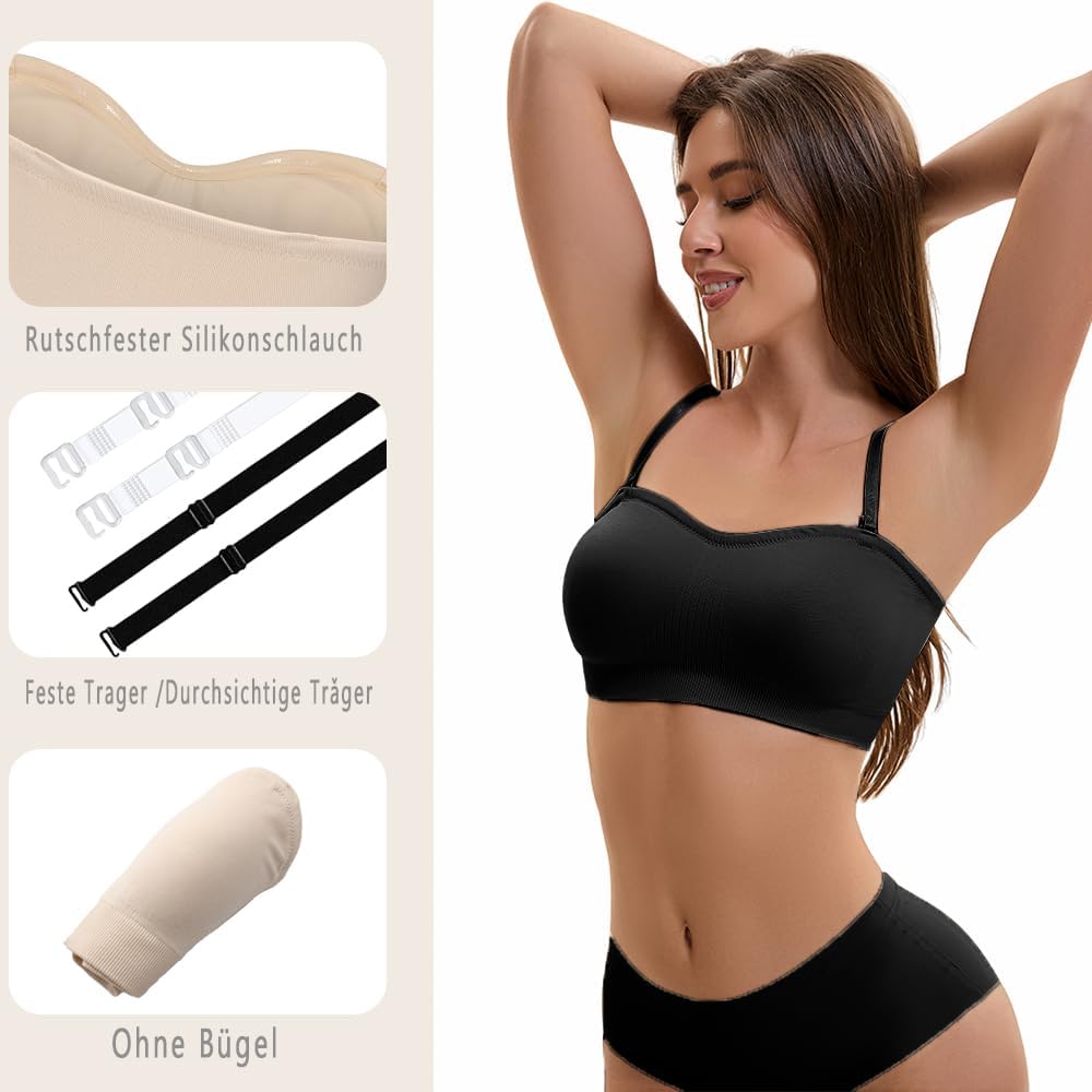 Thumbnail 2 de Damen Bandeau BH Push Up Ohne Bügel von Ailixcozy – Trägerlos, rutschfest, nahtlos, Große Größen