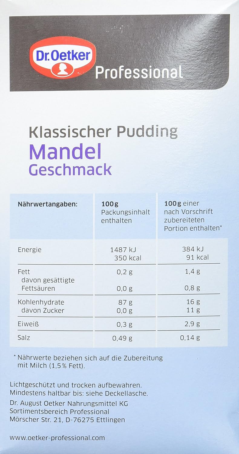 Detalle 2 de Dr. Oetker Professional Klassischer Mandel-Puddingpulver, 2,5 kg Packung