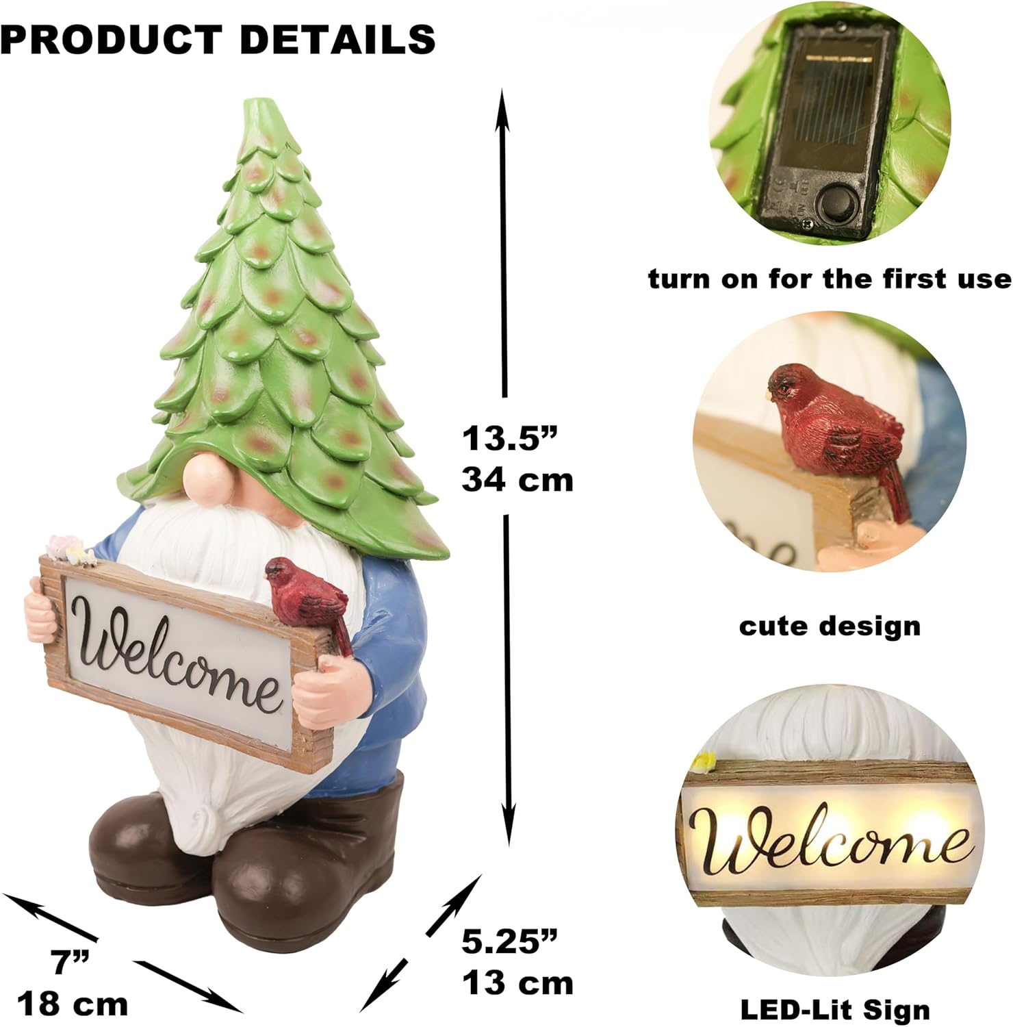 Detalle de hvfun 13.5” Solar Gnome Statue
