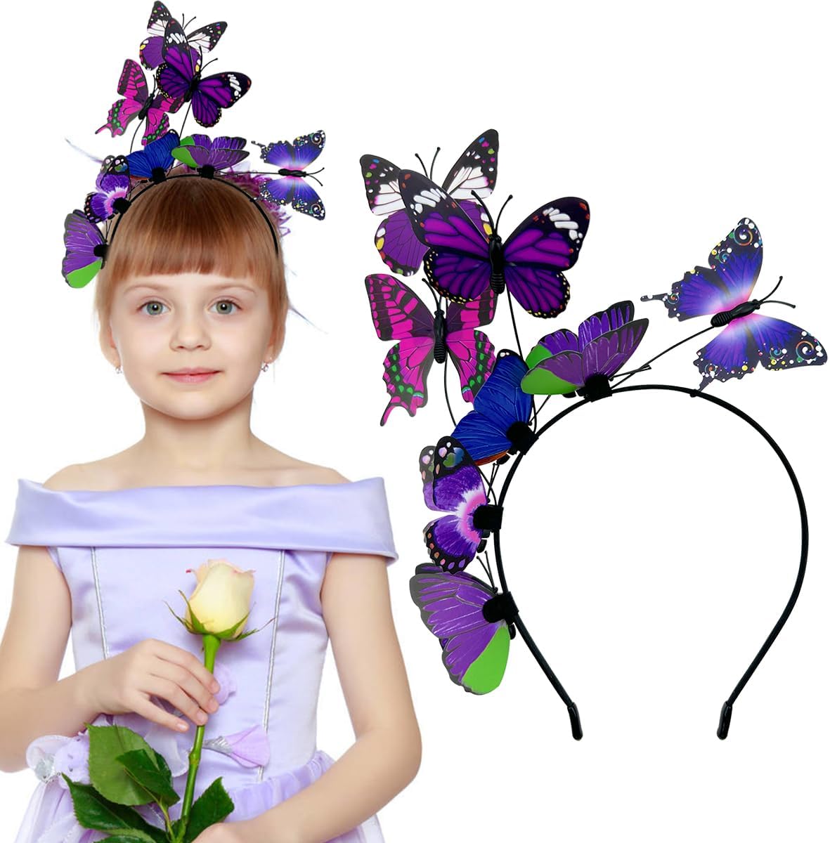 Detalle de Jaczora 2-pack Butterfly Headbands with 3D fairy elf hair accessories (blue + pink)