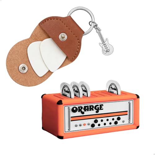 Detalle de Letuxaamz Porta Plettri per Chitarra: Organizer Stile Ampli con 9 Scomparti e Custodia in Pelle Marrone