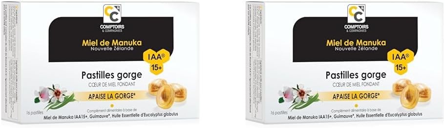 Detalle 1 de Pastilles Coeur Fondant au Miel de Manuka IAA15+ de Comptoirs et Compagnies – 16 pastilles
