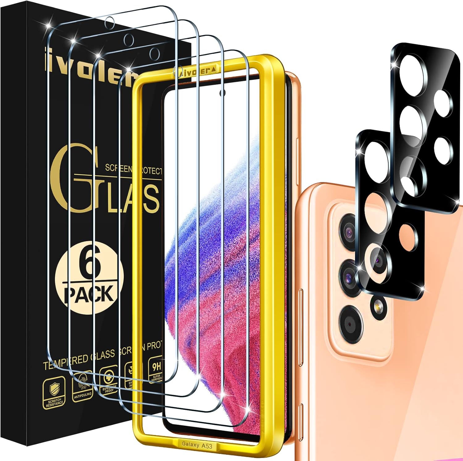 Detalle de ivoler Pack de 4 Verre Trempé Compatible Galaxy A53 5G + Kit d’installation et protections caméra
