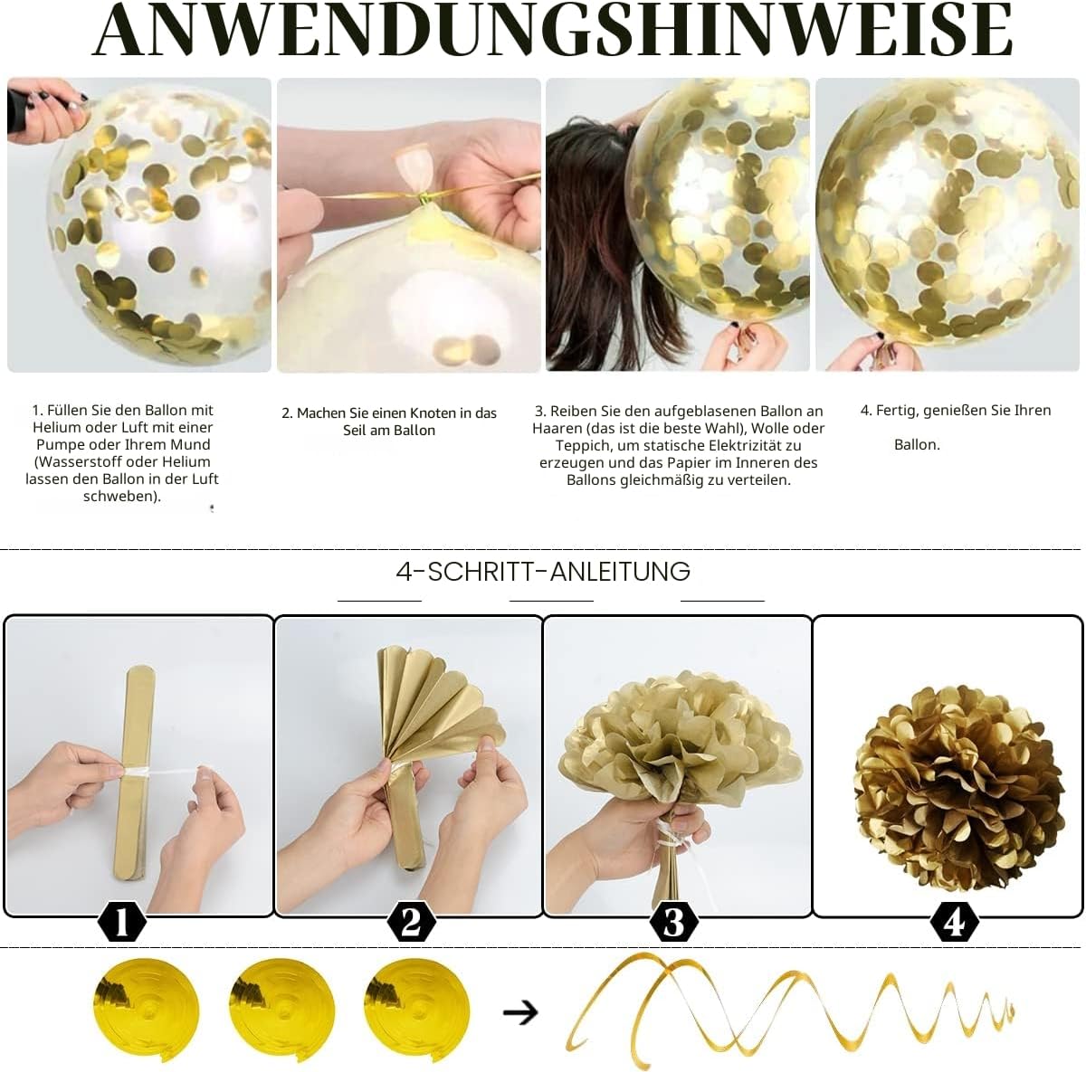 Detalle de Geburtstagsdeko Retro Grün Gold Set mit Luftballons, Happy Birthday-Banner & Papiergirlande (55-teilig)