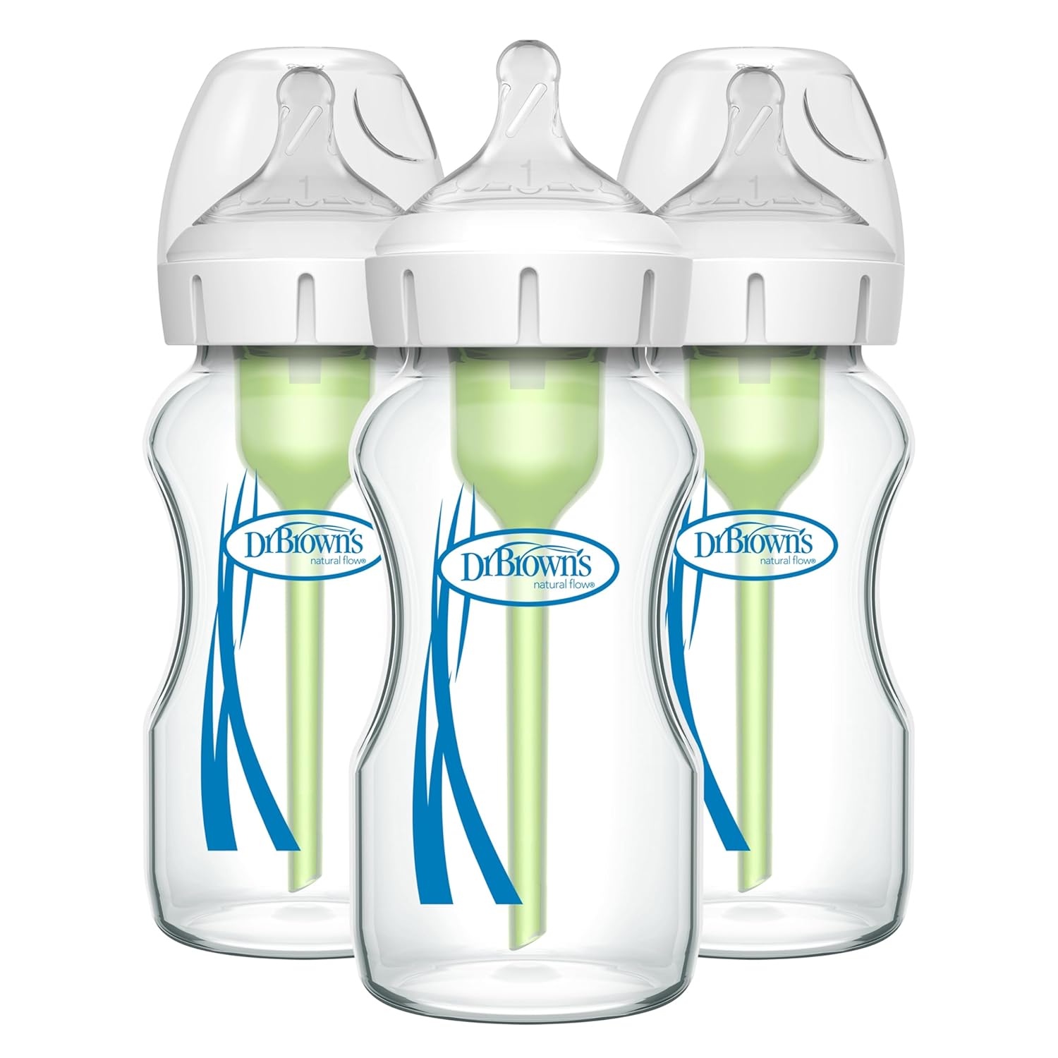 Dr. Brown's Natural Flow Anti-Colic Options+ Wide-Neck Glass Baby Bottles 9 oz/270 mL 3 Pack
