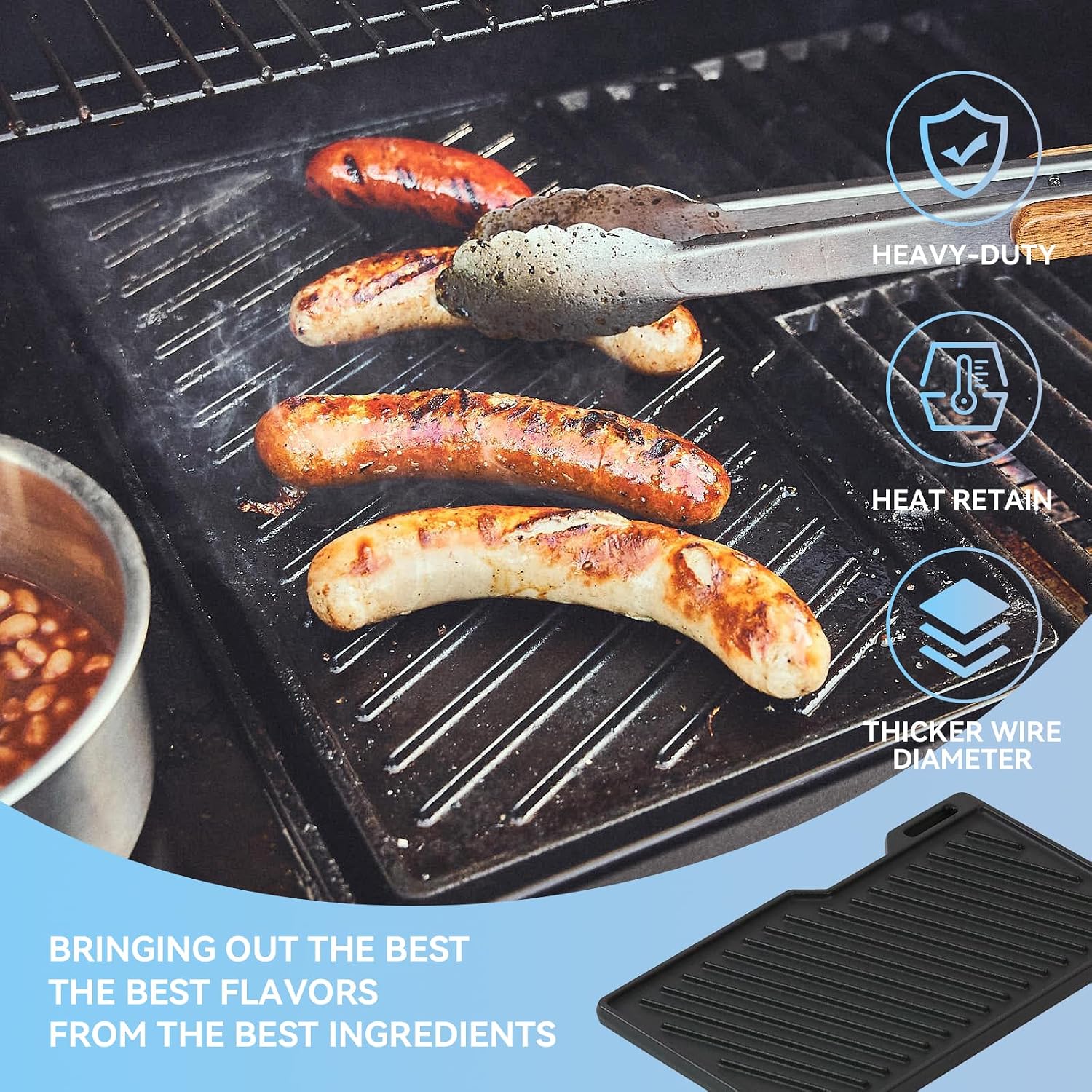 Detalle de Gusseisen Grillplatte für RöSLE VIDERO G2/G3/G4/G6 (ab 2021) – 45 x 24 cm, beidseitig nutzbar