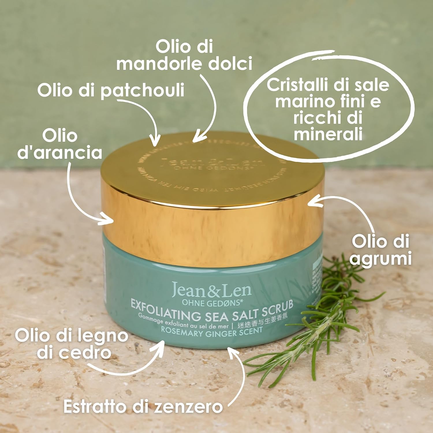 Detalle de Jean & Len Scrub al Sale Rosemary & Ginger – Scrub corpo profumato 200 ml