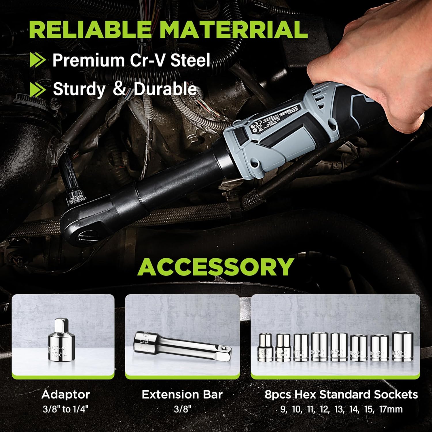 Detalle 2 de WORKPRO chiave a cricchetto elettrica senza fili 12V 3/8” 55 Nm con LED e set 2 batterie da 2,0 Ah