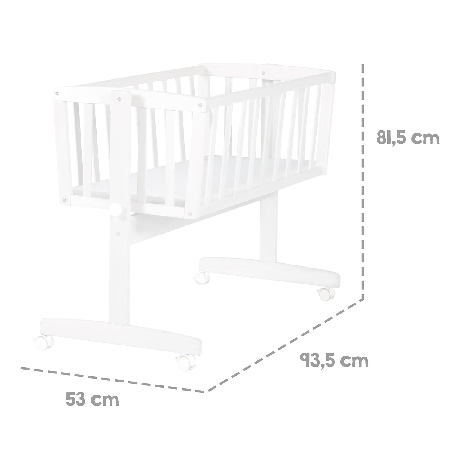 Detalle de roba Babywiege inkl. Matratze 40 x 90 cm – Wiegefunktion, Feststellknopf und Bremsrollensatz