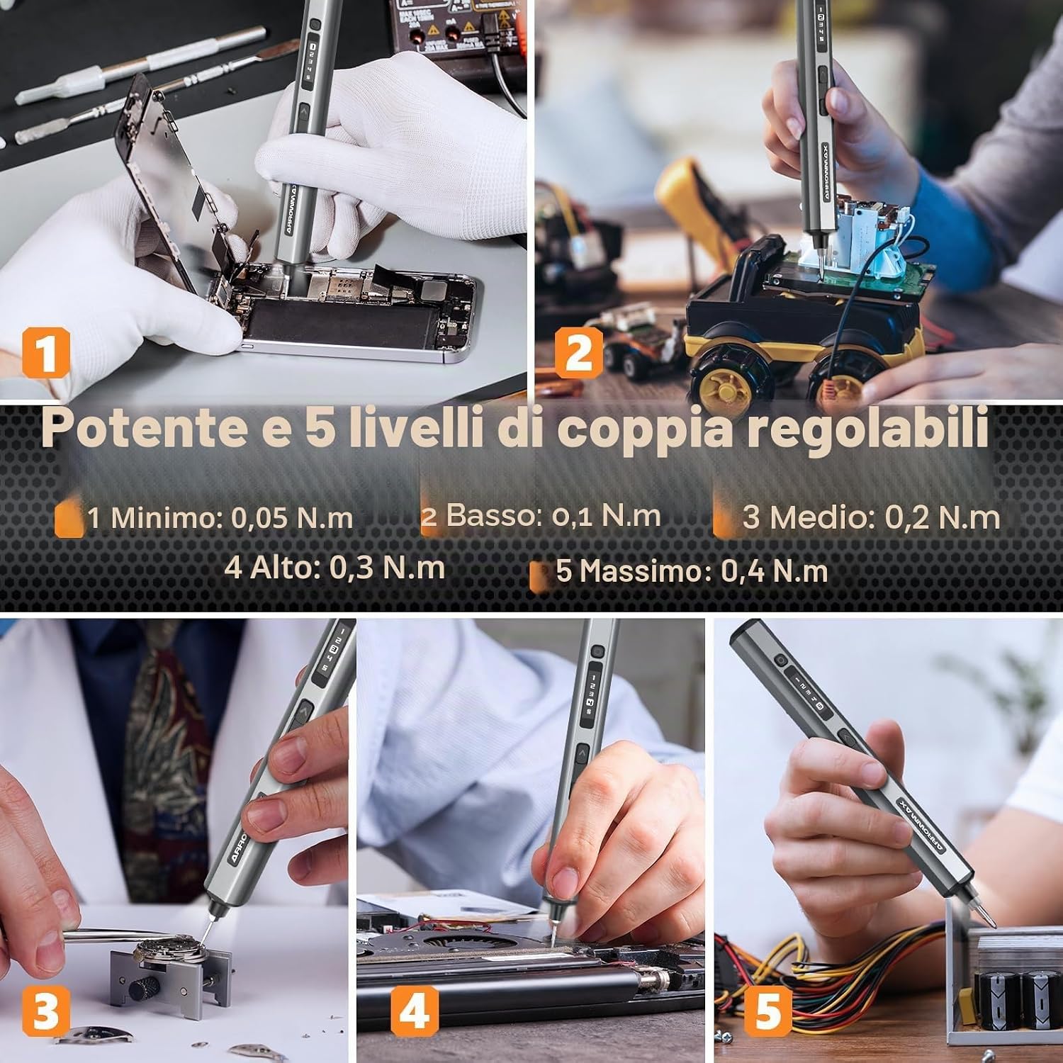 Detalle 2 de ARROWMAX Set cacciaviti elettrici SES Ultra 70 pezzi: precisione OLED, 5 impostazioni di coppia e illuminazione a LED