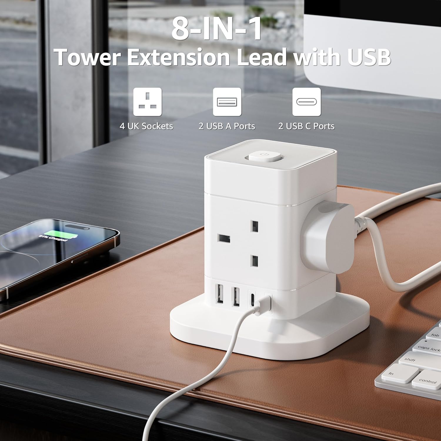 Detalle de Hotimy 13A Cube Extension Lead 5m with USB ports 🔌