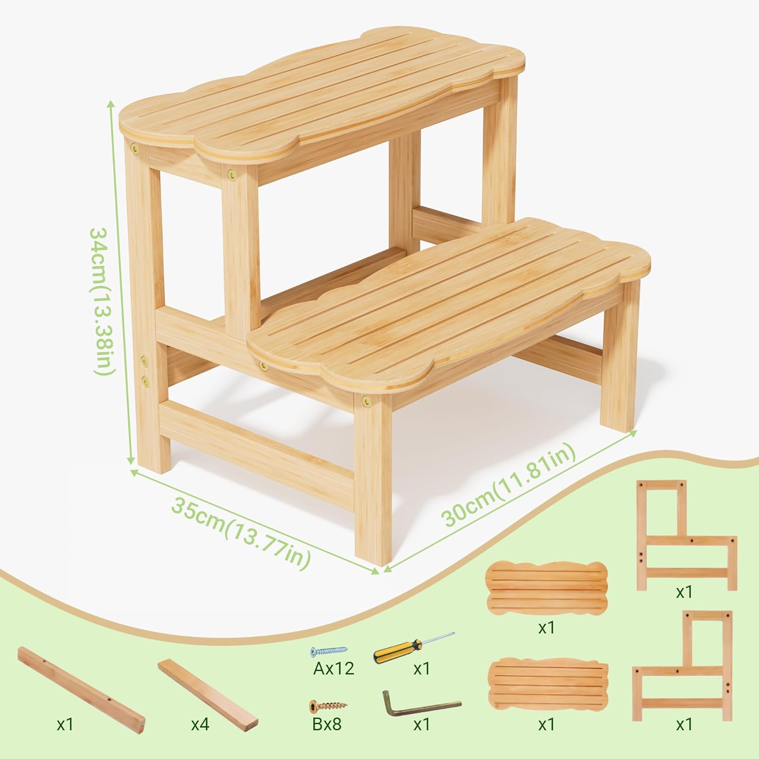 Detalle de COSYLAND Kids Step Stool – Wooden Two-Step Stool (Natural) with 300 lb Capacity