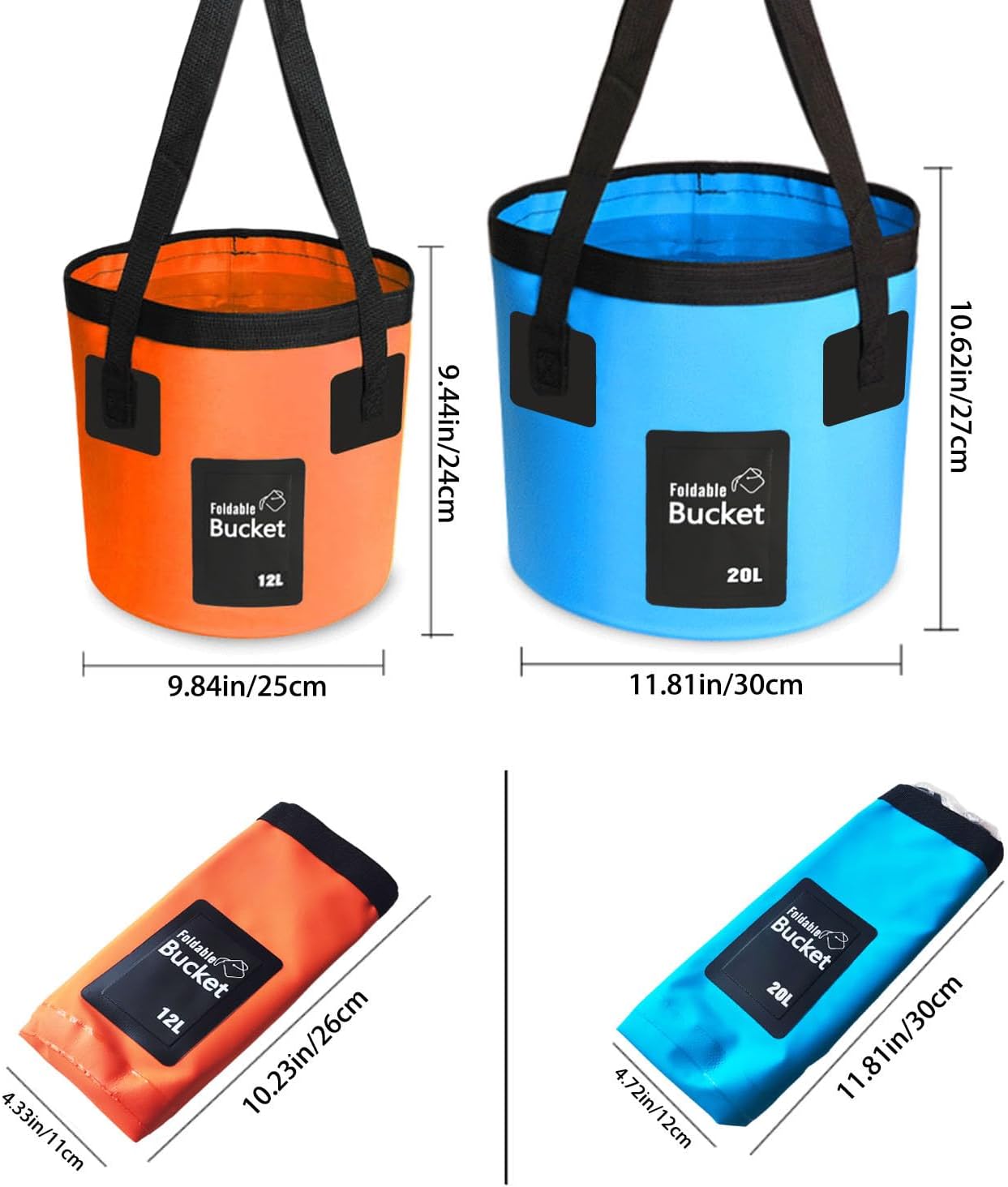 Thumbnail 1 de 12L/20L Folding Water Bucket (Collapsible) in Yellow – Lightweight portable for camping, fishing, gardening