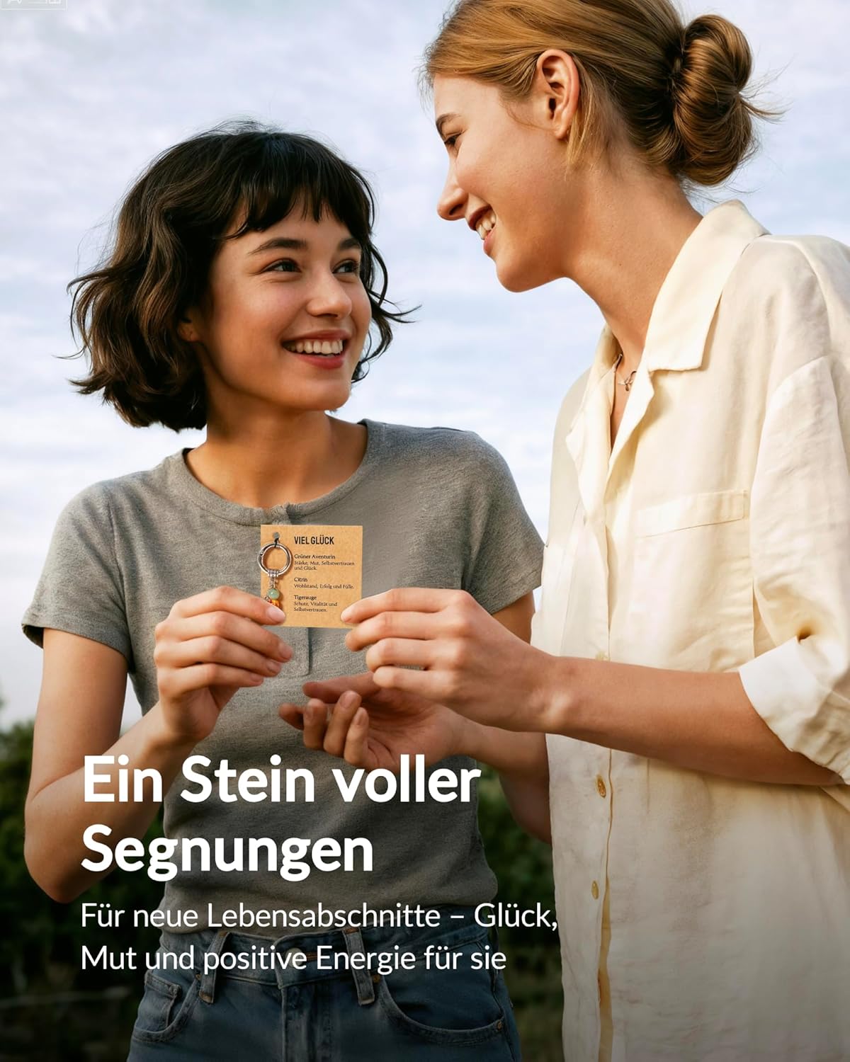 Detalle de Rebundex Schlüsselanhänger Damen – Glücksbringer mit Edelsteinen (Aventurin, Citrin, Tigerauge)
