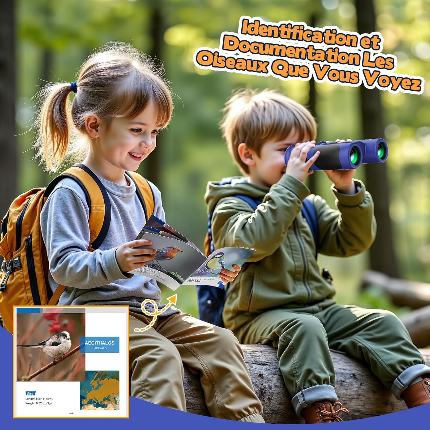 Thumbnail 5 de Anginne Jumelles pour enfants 3 à 12 ans avec guide d’oiseaux – 8x HD pour observation en extérieur
