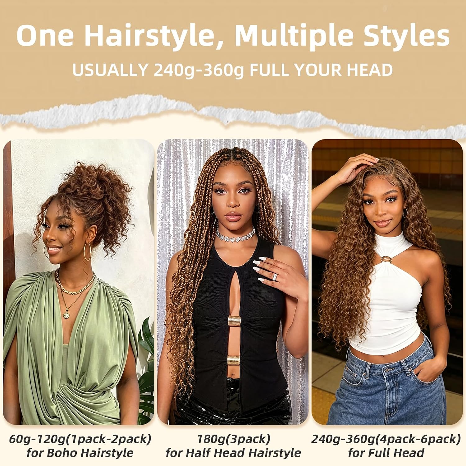 Thumbnail 4 de Human Crochet Hair for Black Women — 18 Inch Water Wave Bundles, Pre-Separated 50 Strands, 60g, Knotless Invisible Miracle Knots