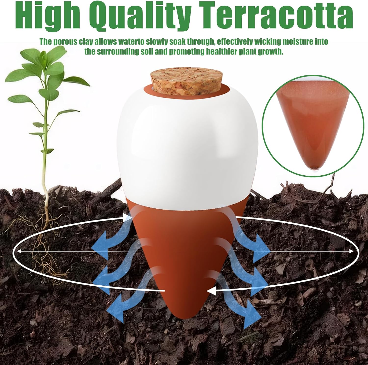 Detalle de Terracotta Watering Spikes 4 Pack Ollas Self Watering Globes – slow release planter insert for indoor & outdoor plants