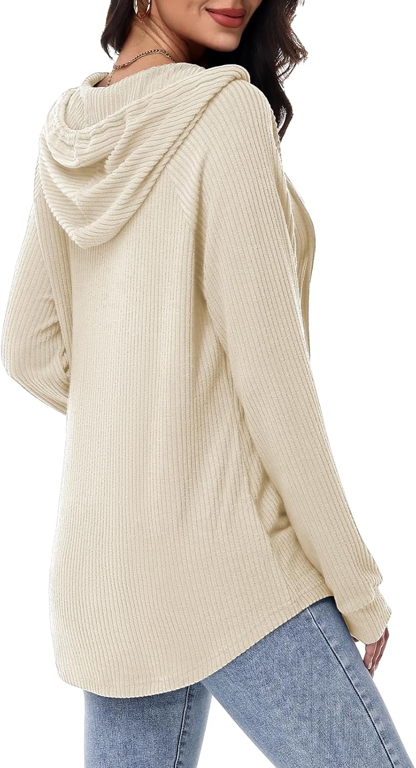 Detalle de Tanmolo Damen Hoodie V-Ausschnitt Kapuzenpullover mit Knopfleiste – leichter Strickpullover