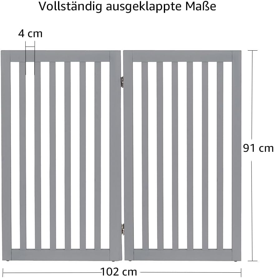 Thumbnail 4 de unipaws 91 cm hohes freistehendes Absperrgitter aus Holz, faltbar & erweiterbar (2-teilig), grau