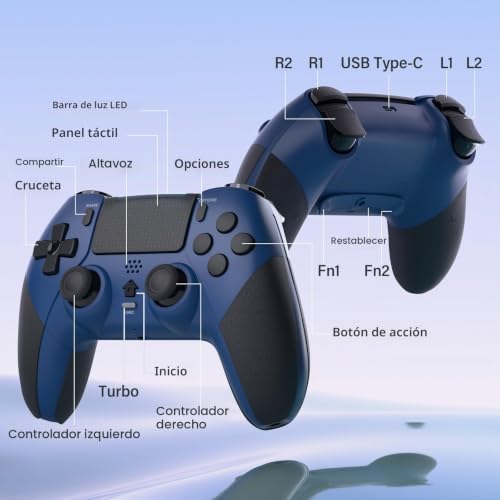 Thumbnail 6 de Mando inalámbrico LATEC para PS4 Pro/PS4 Slim: Bluetooth, macros y 6 ejes en azul