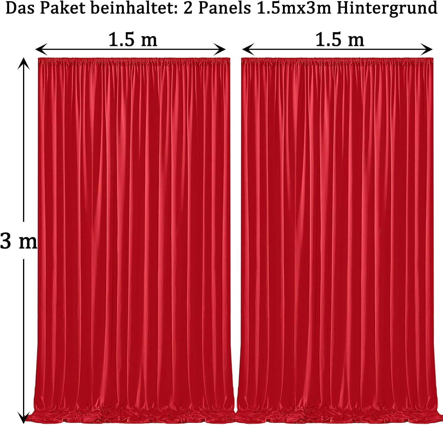 Detalle de 3x3 m roter Vorhang für Kulissen – Polyester Hintergrund für Hochzeit, Party & Fotos (2 Platten, 1,5×3 m)