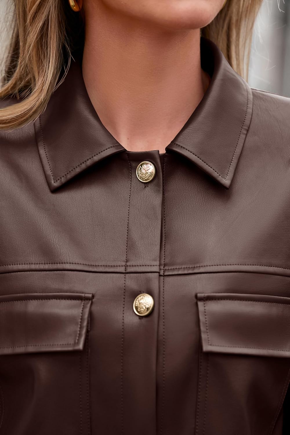 Detalle de PRETTYGADEN Women's Faux Leather Jacket