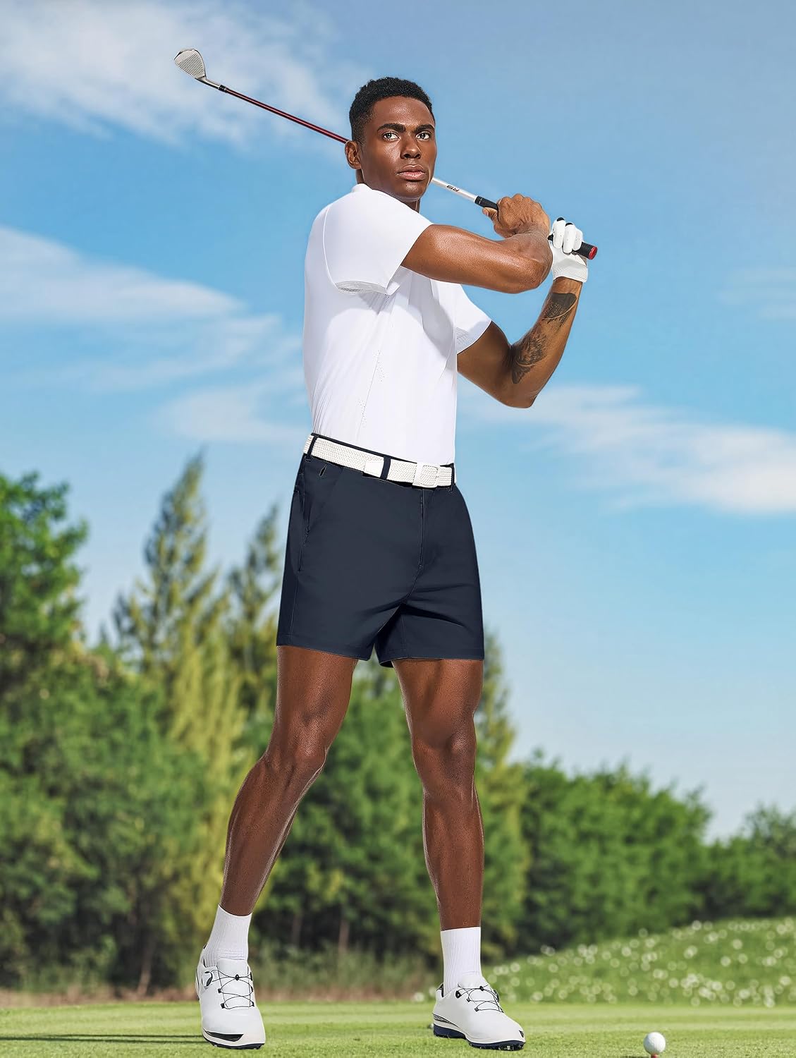 Detalle de PULI Men's Golf Dress Shorts Flat Front Hybrid 7 Inch