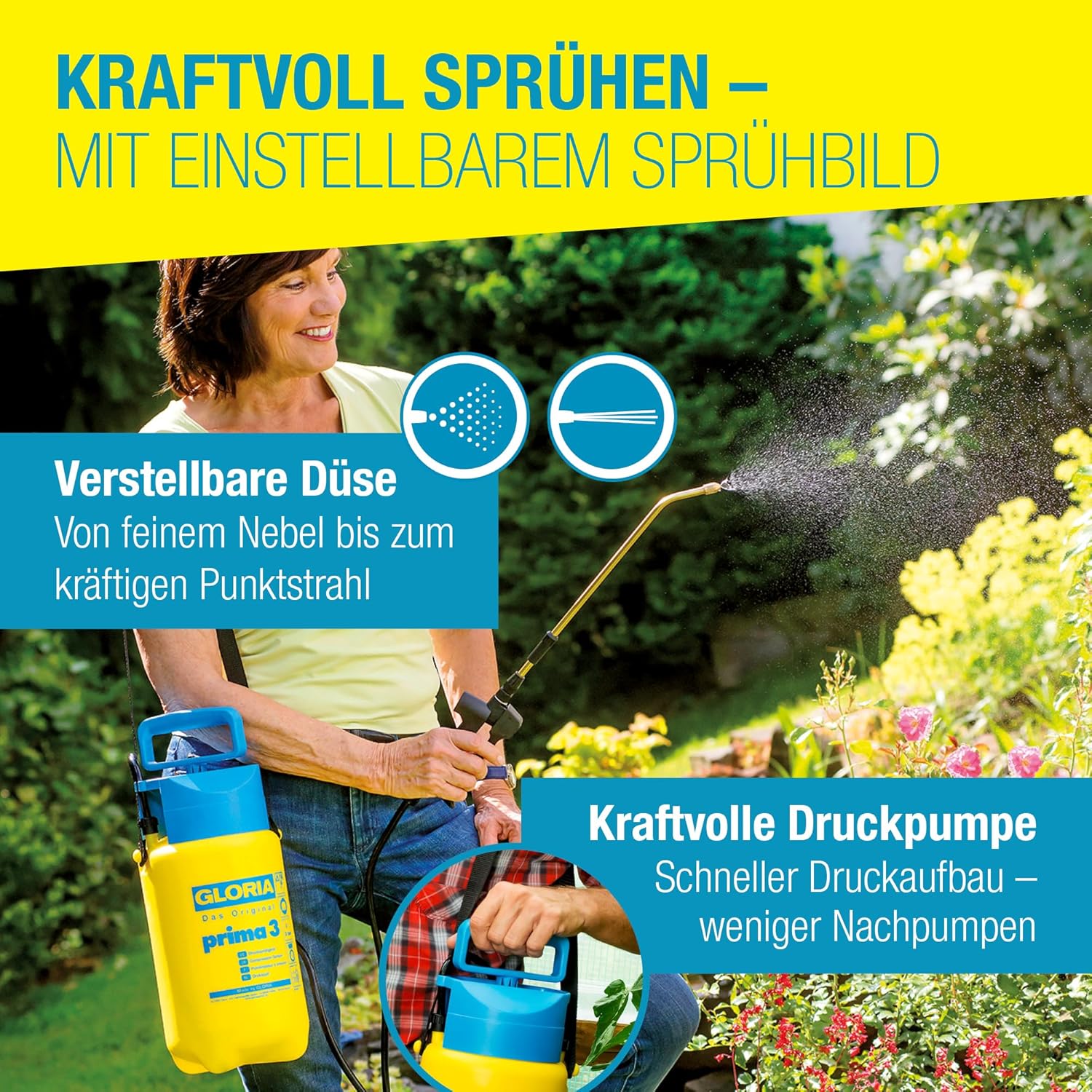 Detalle de GLORIA Drucksprühgerät prima 3 – 3 Liter Gartenspritze für Balkon, Terrasse und Garten