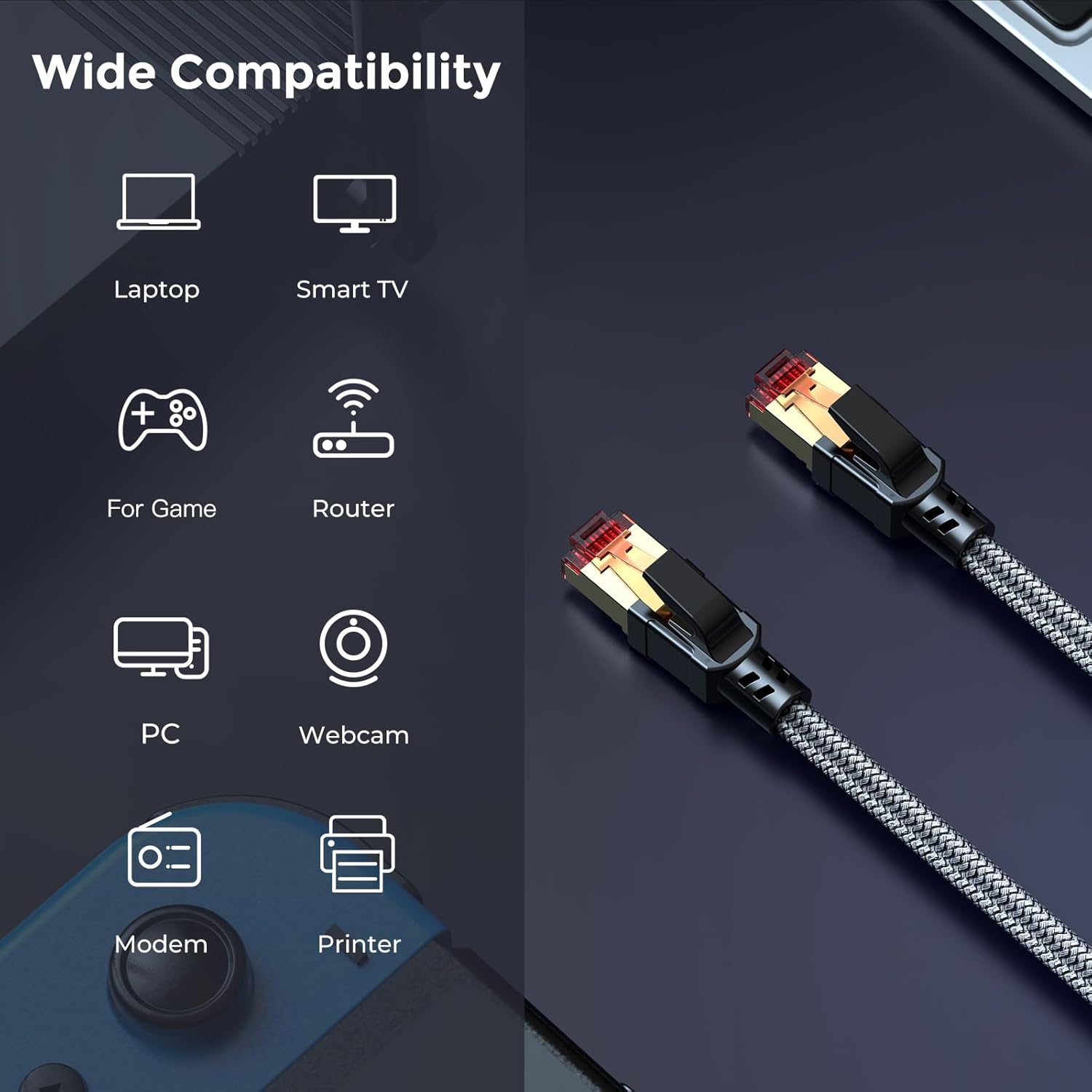 Thumbnail 6 de Ltemziiy Cat 8 Ethernet Cable 3M: 40Gbps, 2000MHz, S/FTP Braided Patch Cord