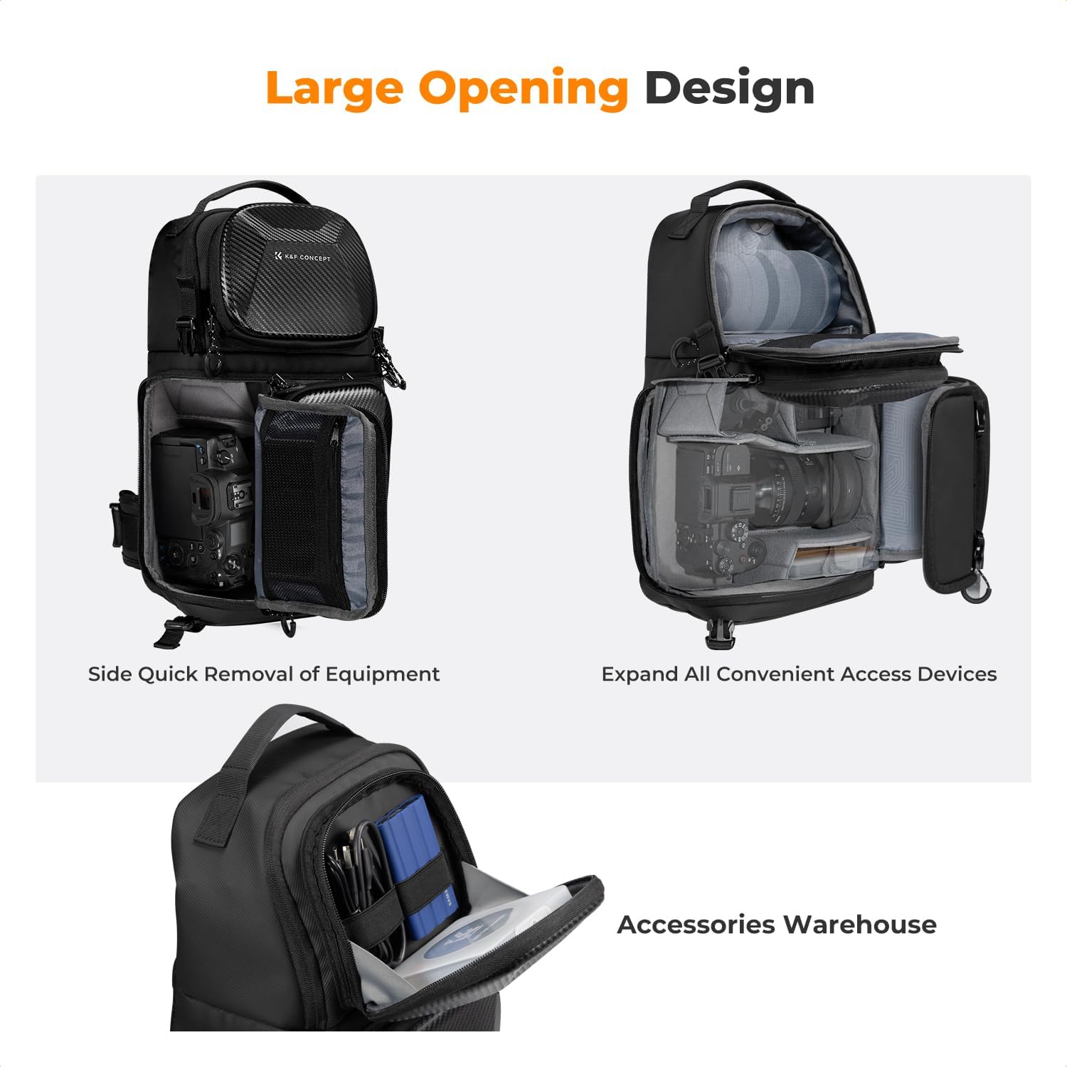 Detalle de K&F CONCEPT Kamera-Umhängetasche mit Hartschale – wasserdichte Fototasche für DSLR/SLR und spiegellose Kameras (Schwarz)