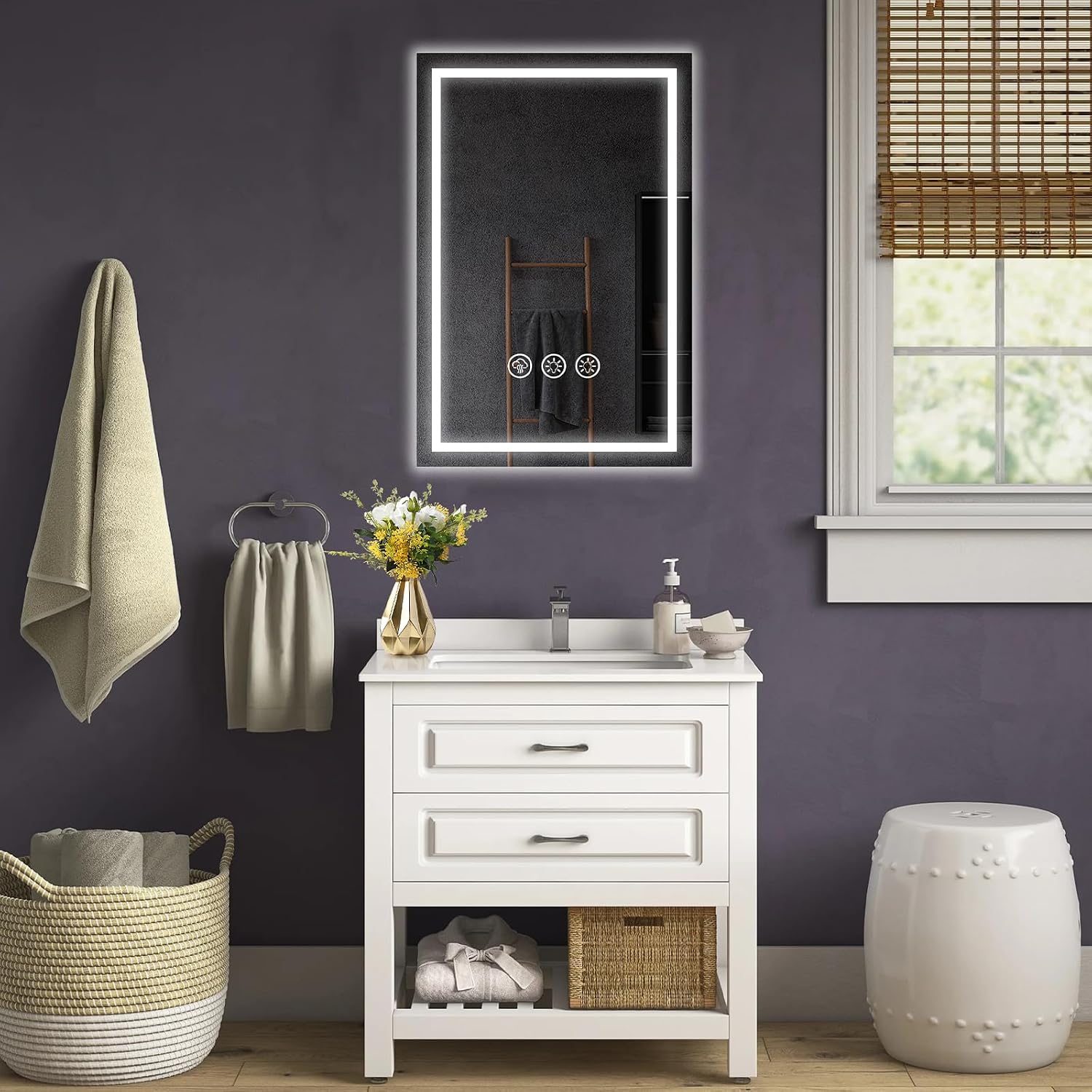 Detalle 2 de Simusi 40x60 cm Specchio Bagno con Luce LED, IP44, Anti-appannamento e Tre temperature di colore