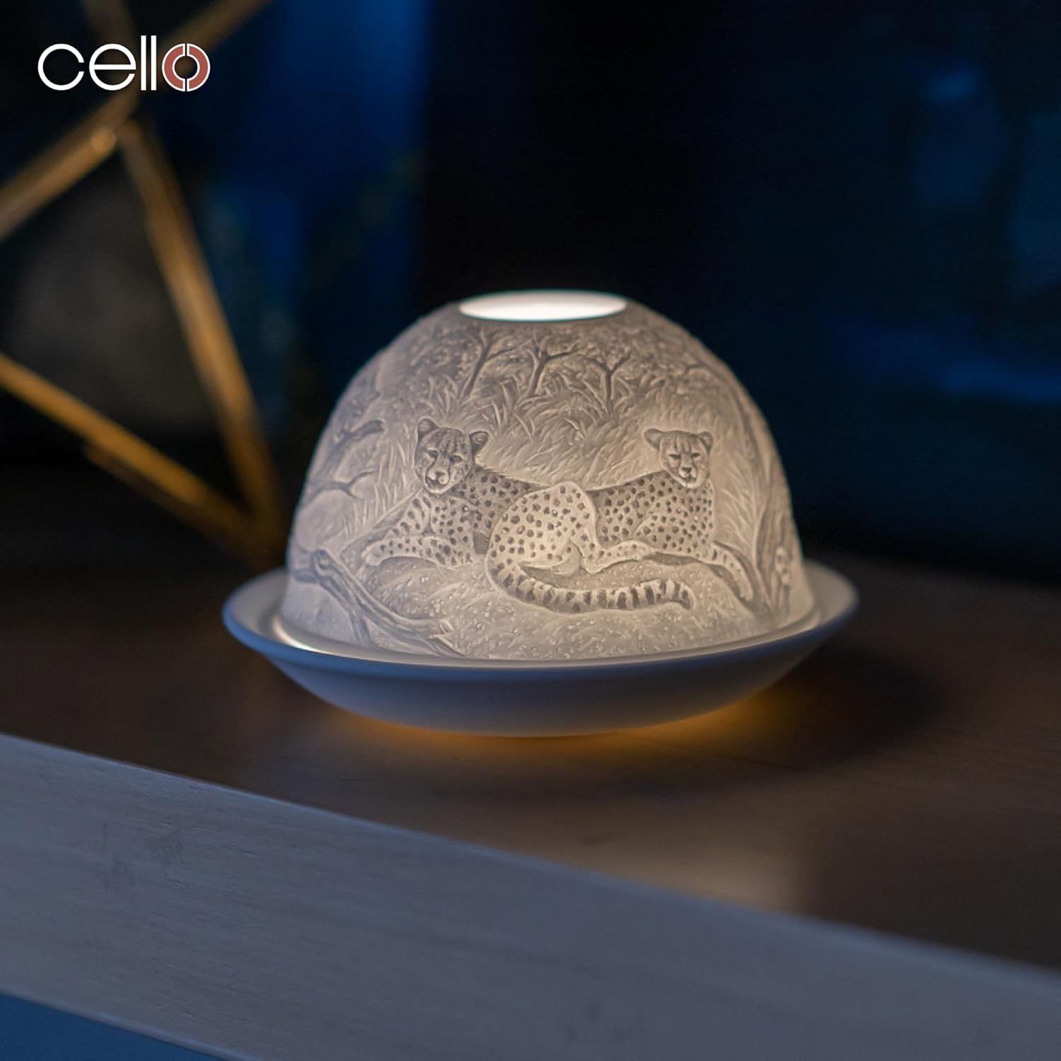 Thumbnail 5 de Cello Porcelain Tealight Holder Dome – Leopard Print 3D projection warmer