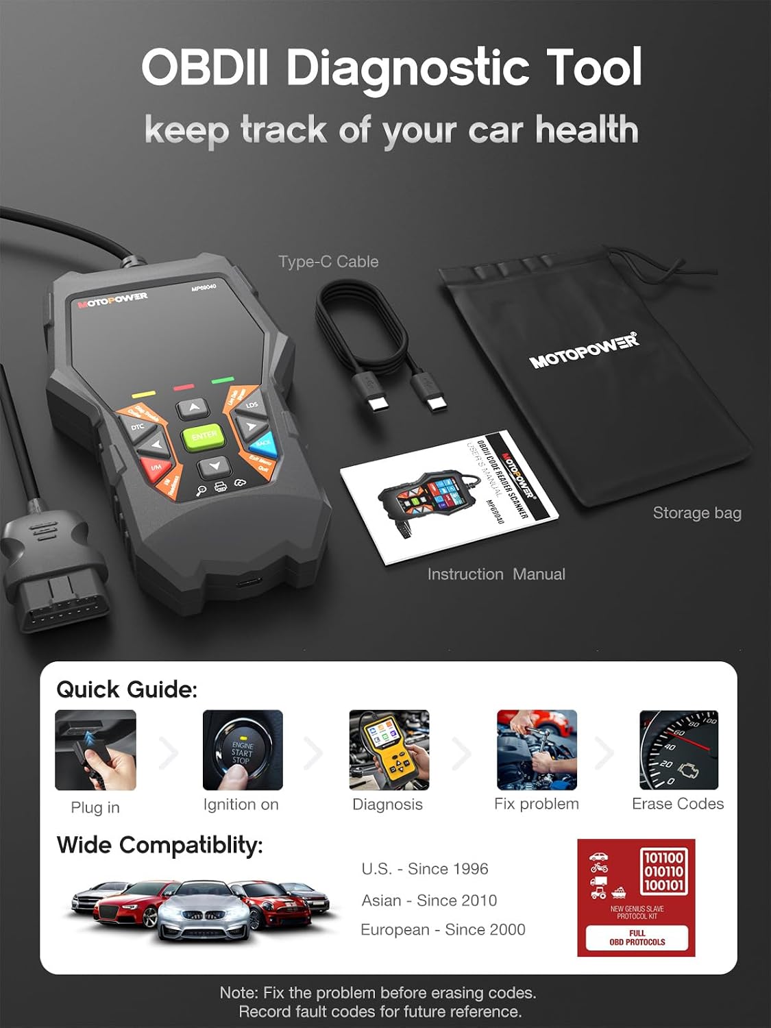 Thumbnail 2 de MOTOPOWER MP69040 OBD2 Scanner 2.8-inch