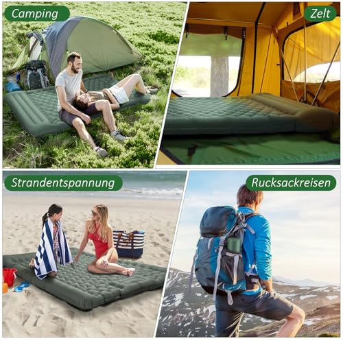 Thumbnail 7 de Jaztral Isomatte Camping 2 Personen – 200 × 137 × 12 cm, integrierte Kopfdichtung und Fußpumpe