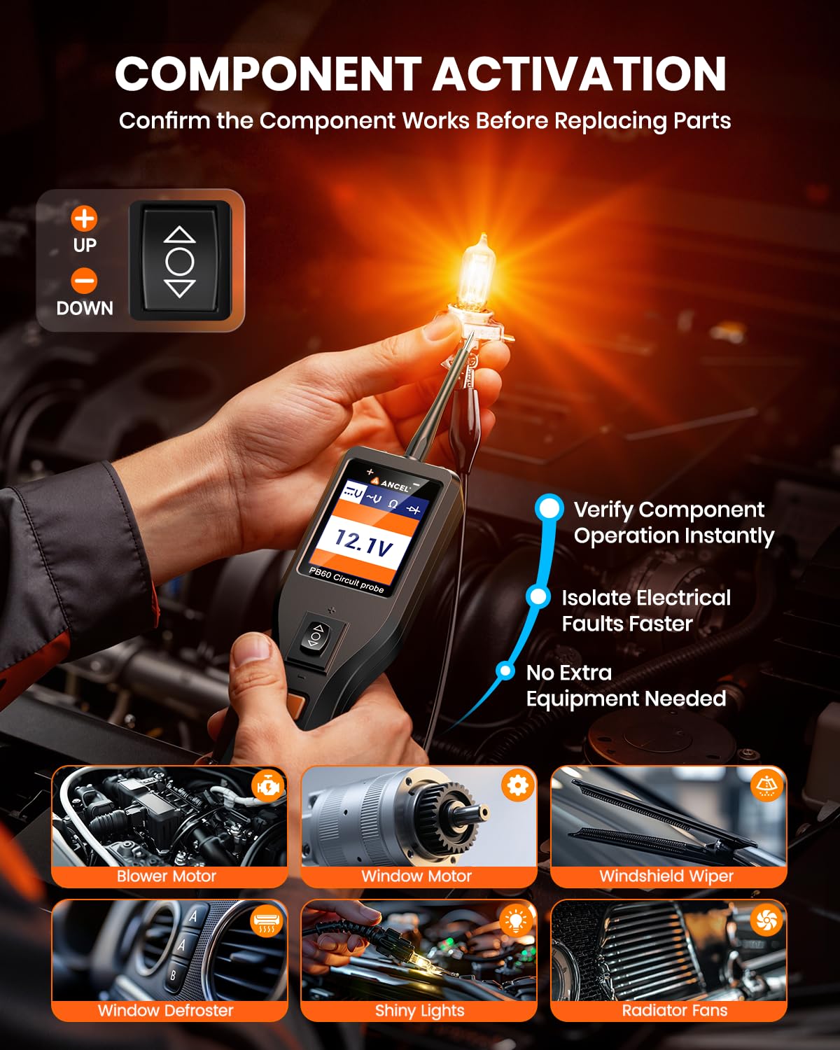 Detalle de ANCEL PB60 Automotive Circuit Tester, 12–24V Probe with TFT Display