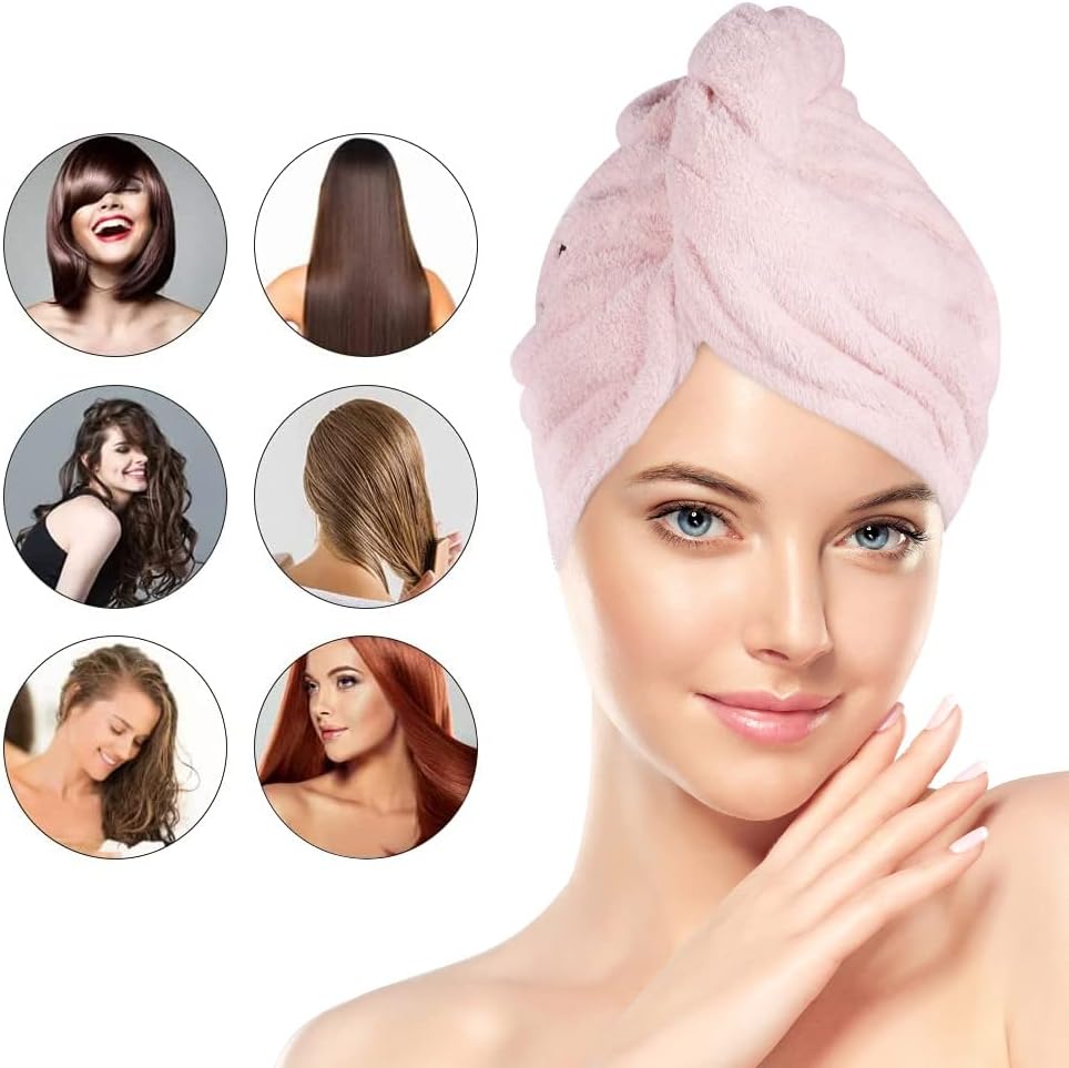 Detalle 2 de URAQT Asciugamano Microfibra Capelli – 3 Pezzi turbante con bottone, morbidissimo e super assorbente