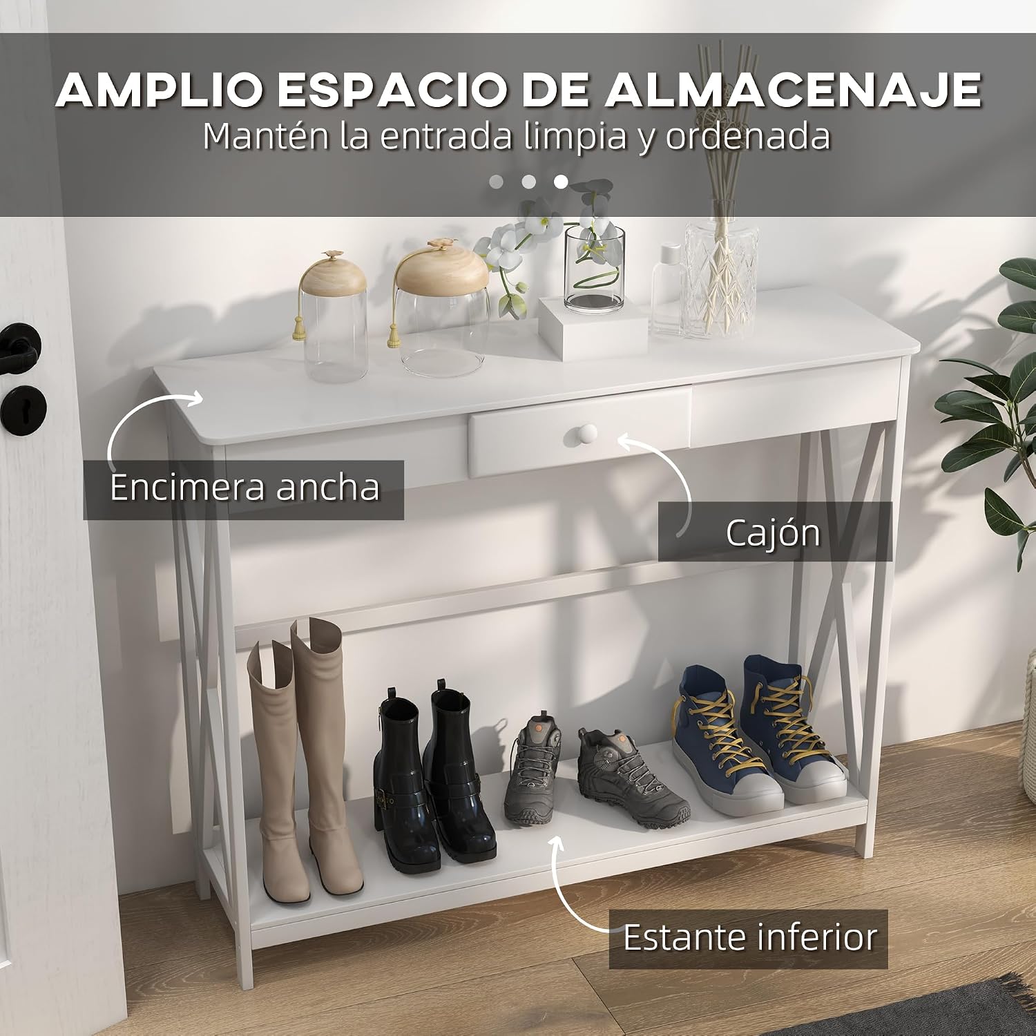 Detalle 2 de HOMCOM Mesa de Consola 100x30x81 cm Blanco
