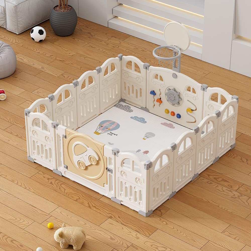 Detalle 2 de UBRAVOO EDP001 opvouwbare babybox, 14 panelen, 50 ballen en basketbalring