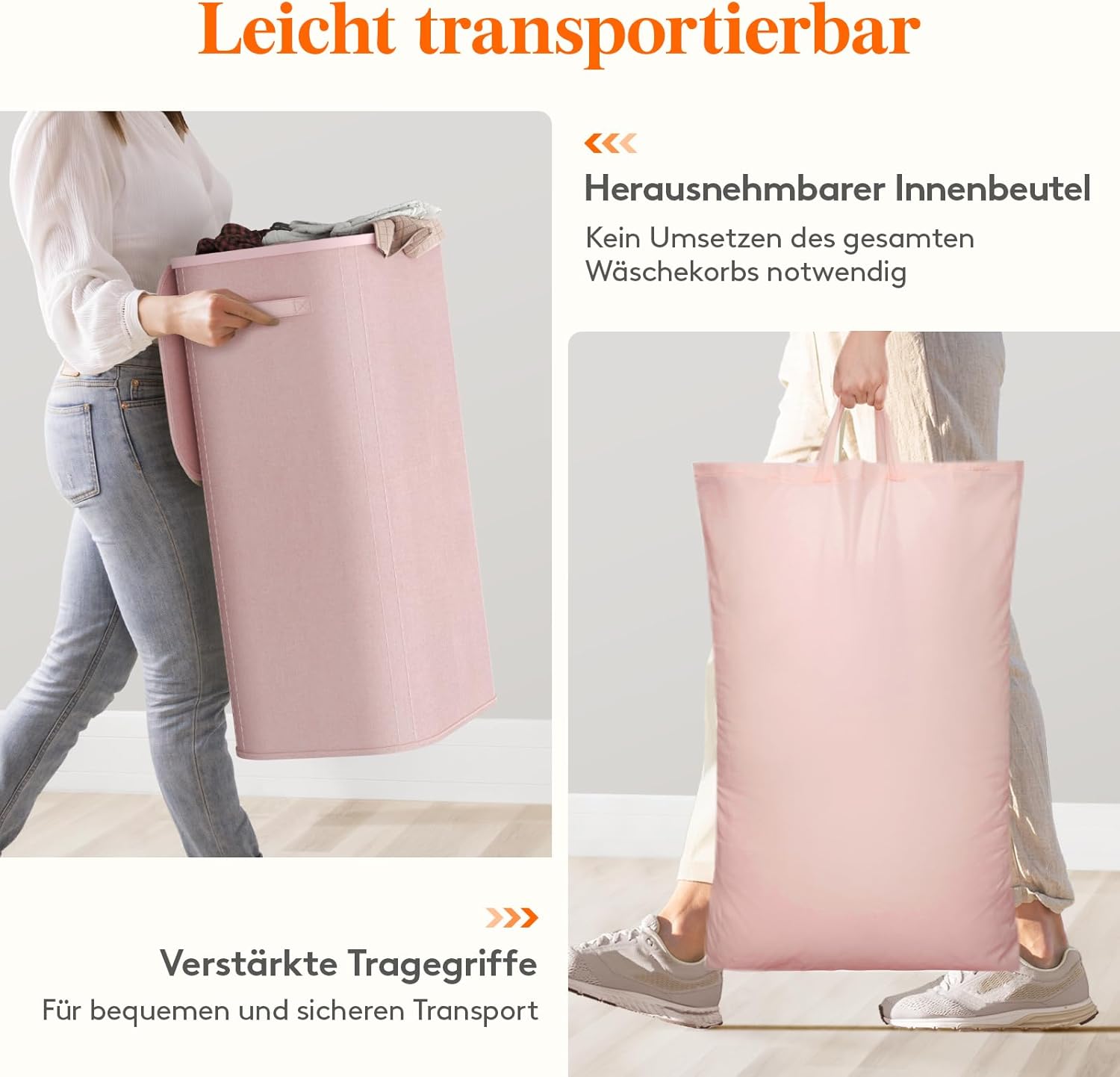 Thumbnail 6 de Lifewit Wäschekorb mit Deckel 105L – faltbarer Wäschesammler mit Kunststoffrahmen, rosa