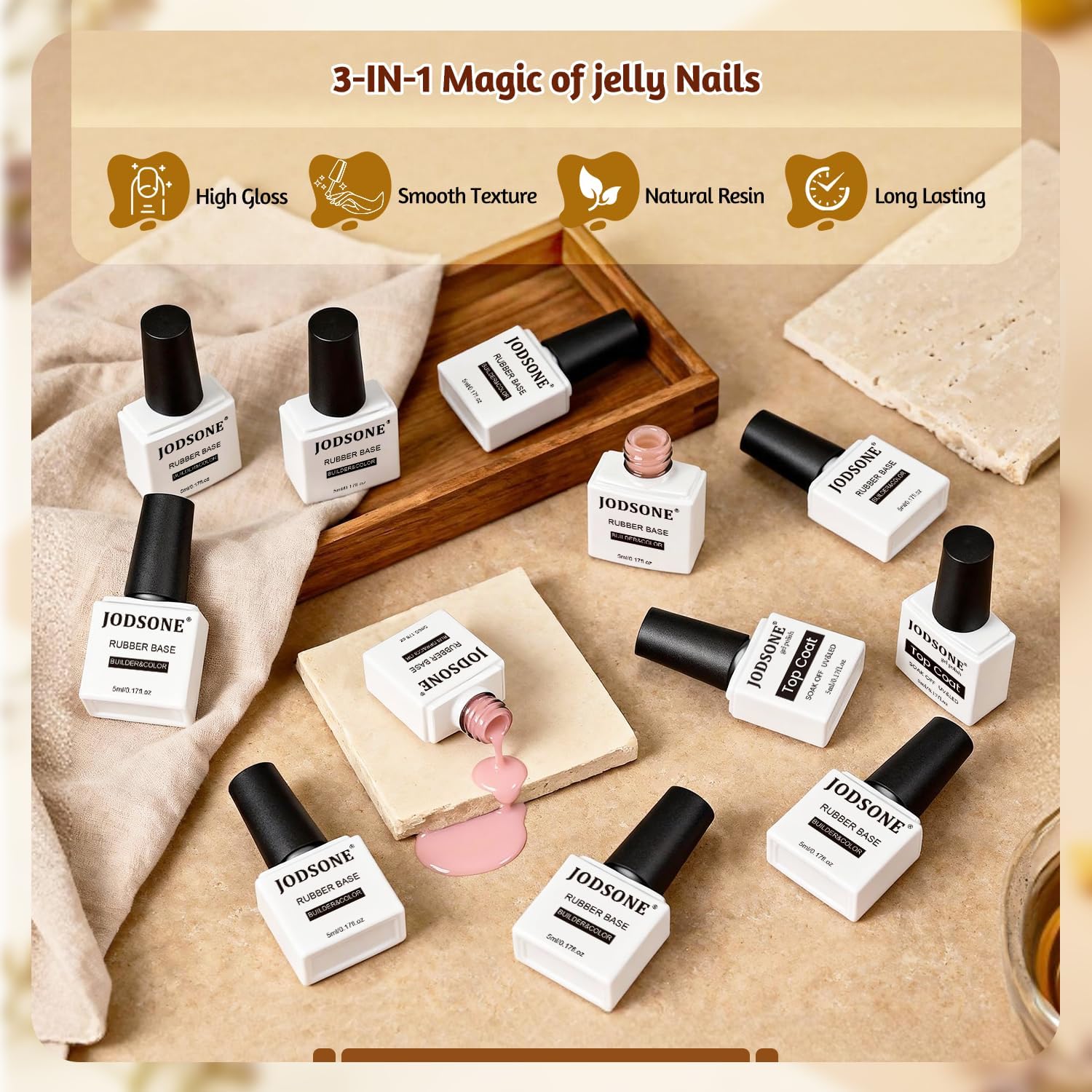 Thumbnail 6 de JODSONE Set 10 colori Gel Base 3 in 1 con Top Coat: kit nail art jelly per manicure fai da te
