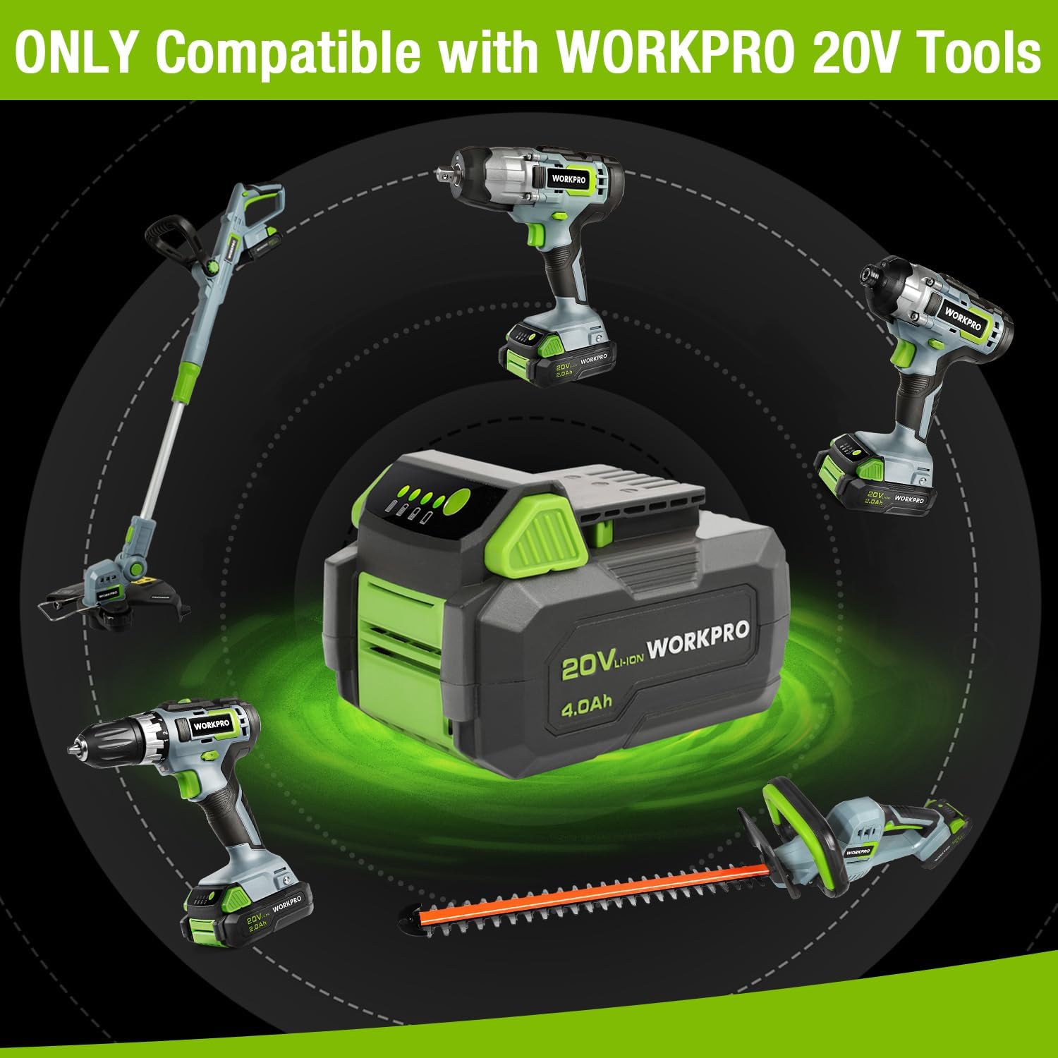 Thumbnail 5 de WORKPRO Batterie 20V 4,0Ah al litio-ion, compatibile SOLO con utensili WORKPRO