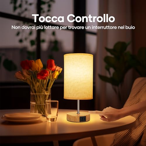 Detalle de Lampada da Comodino Touch Set di 2 Suright: luce dimmerabile, ricarica integrata