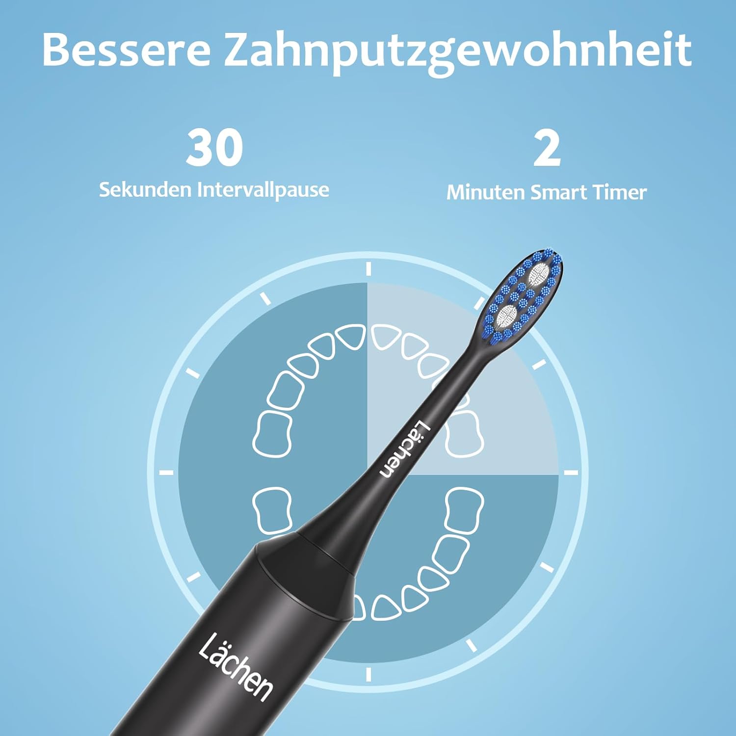 Thumbnail 3 de Lächen Elektrische Schallzahnbürste mit 5 Reinigungsmodi, Reise-Etui & USB-Ladung (IPX7, Schwarz)