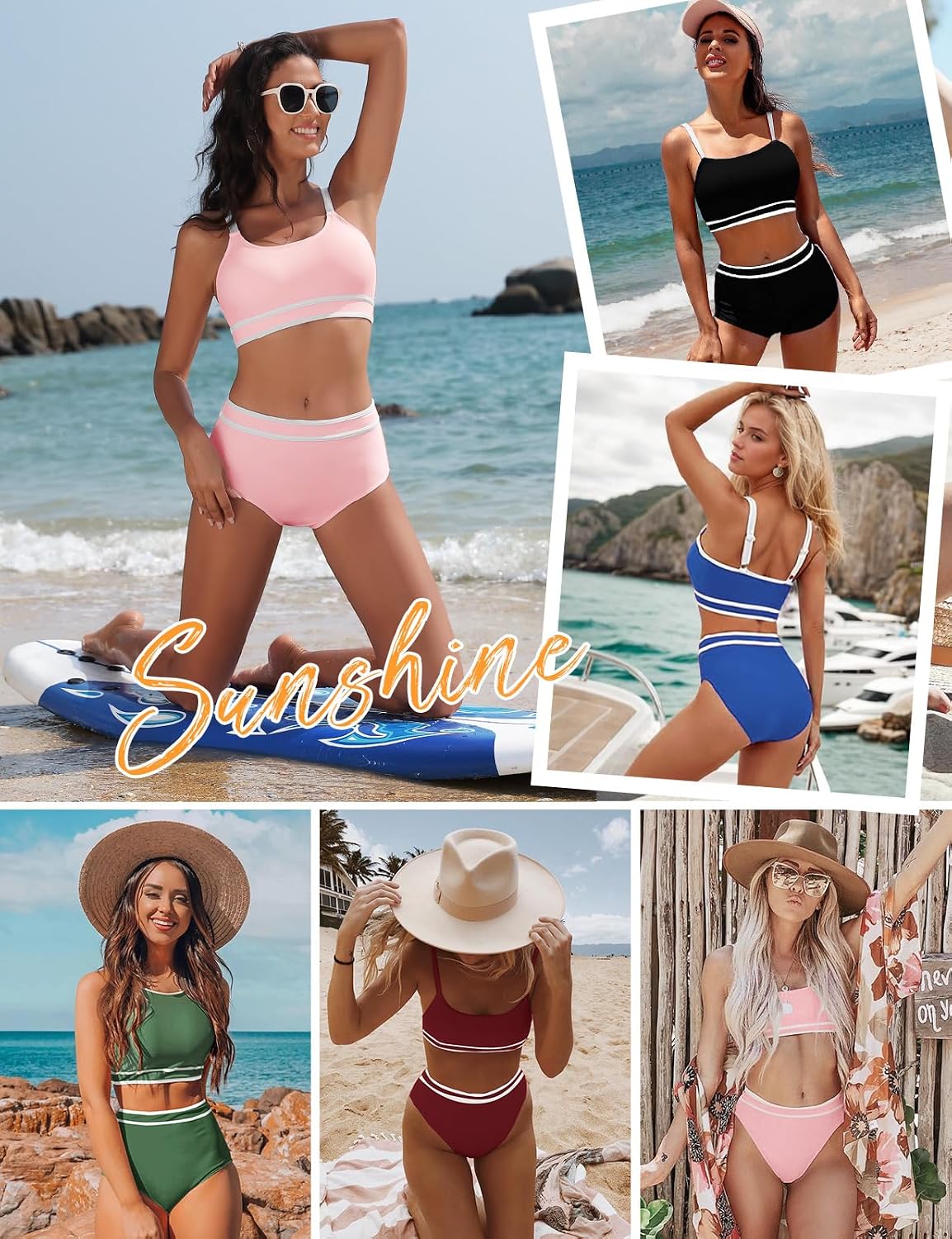 Detalle de Yuson Girl Women's High Waisted Swimsuit Set with Push Up Support
