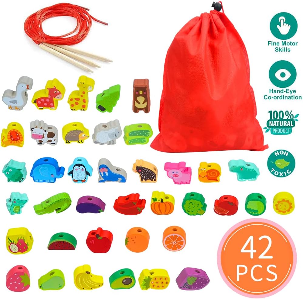 Thumbnail 1 de GEEKEO threading toy set 42 wooden beads