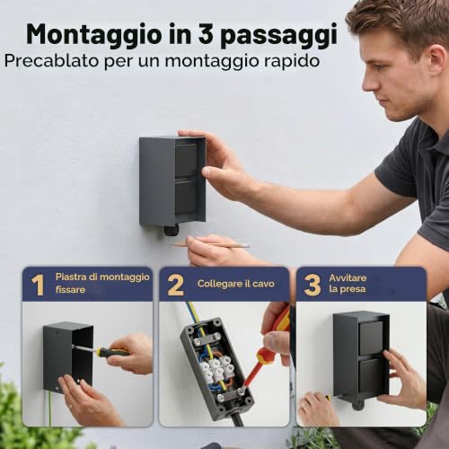 Thumbnail 3 de Presa di corrente esterna 2 prese STEDDA IP44 in acciaio inox antracite verticale – ledscom.de