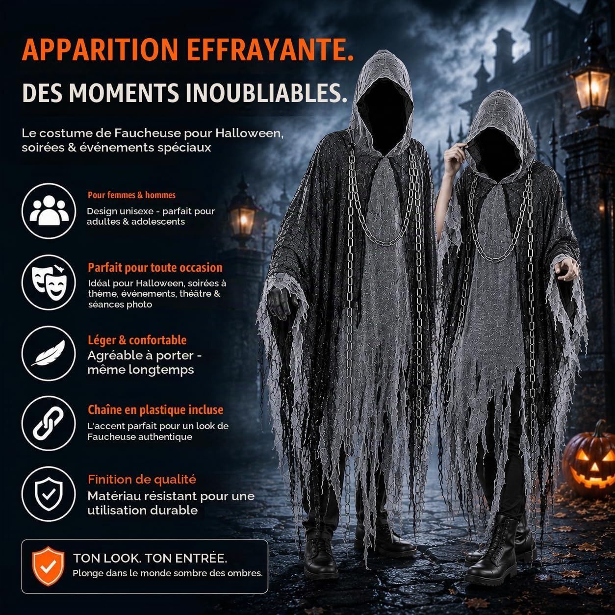 Detalle de TK Gruppe Timo Klingler Halloweenkostuum voor volwassenen met capuchon en ketting