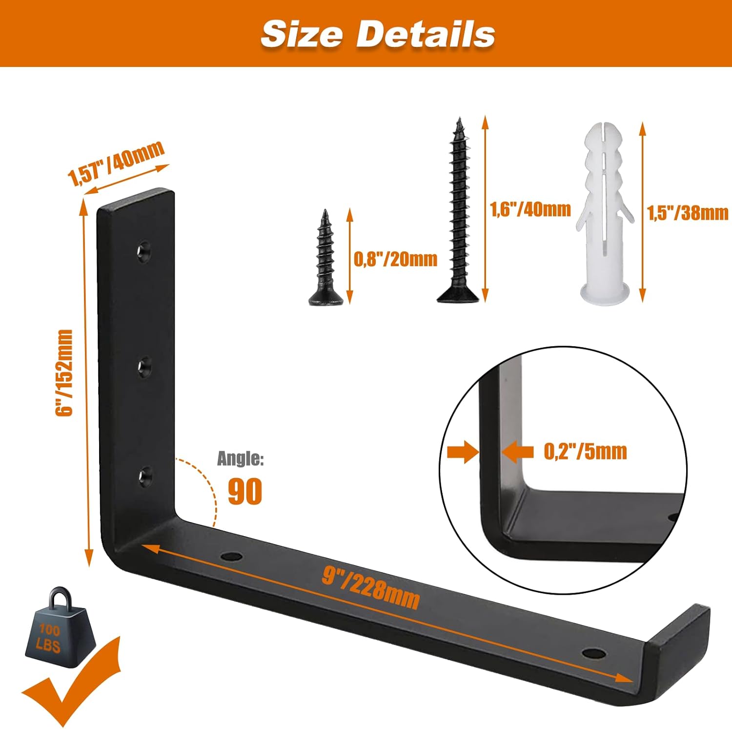 Thumbnail 1 de MLOQI 4 Pack Scaffold Board Shelf Brackets with Lips – 5mm Thick Heavy Duty L-Wall Brackets (9" x 6" / 22.5 cm x 15 cm)