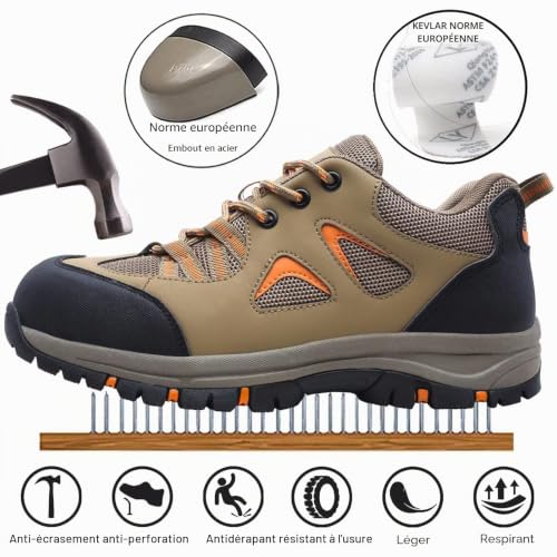 Detalle de Chaussures de sécurité CYKYGGO pour hommes et femmes – légère et kaki, EU 37