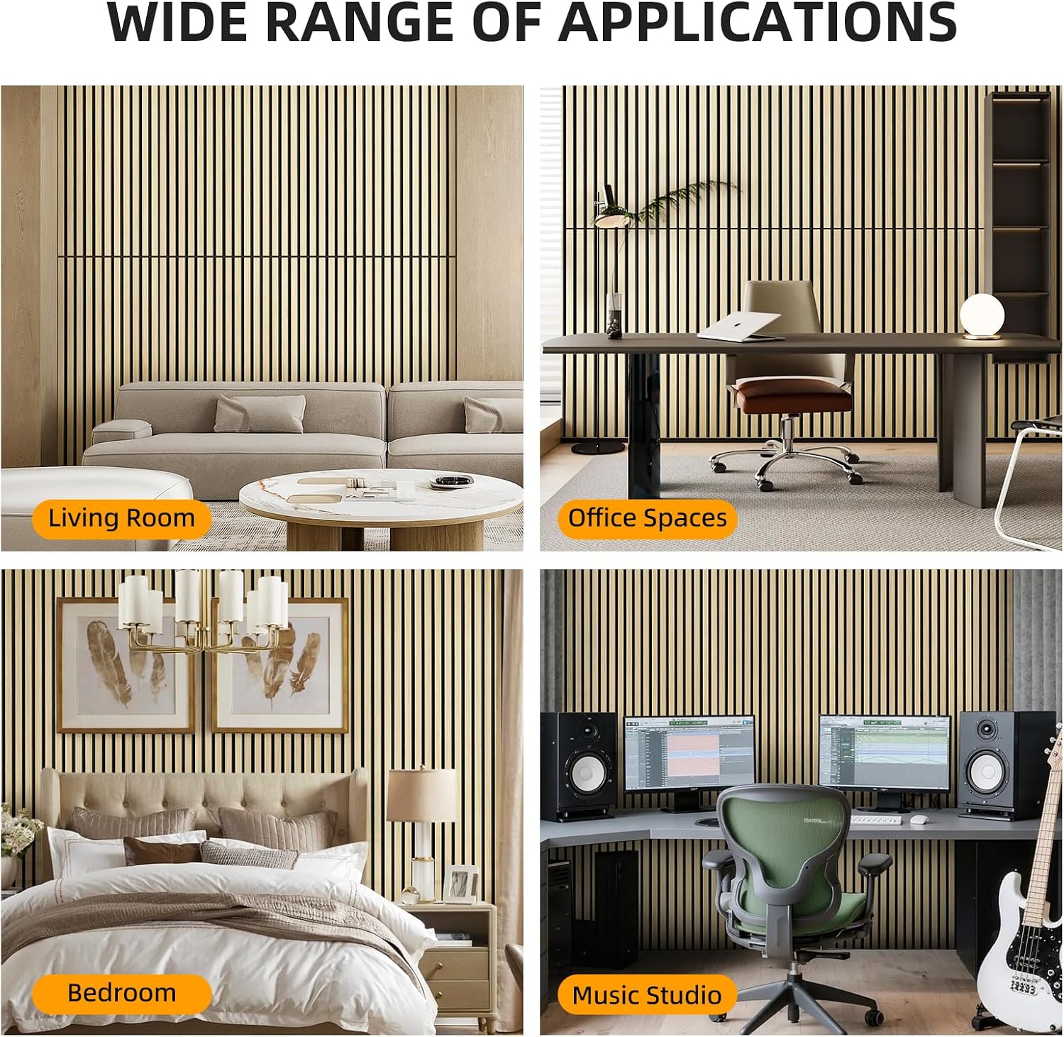 Thumbnail 6 de Camola Wood Slat Acoustic Wall Panels, 4-Pack, Oak, Self-Adhesive